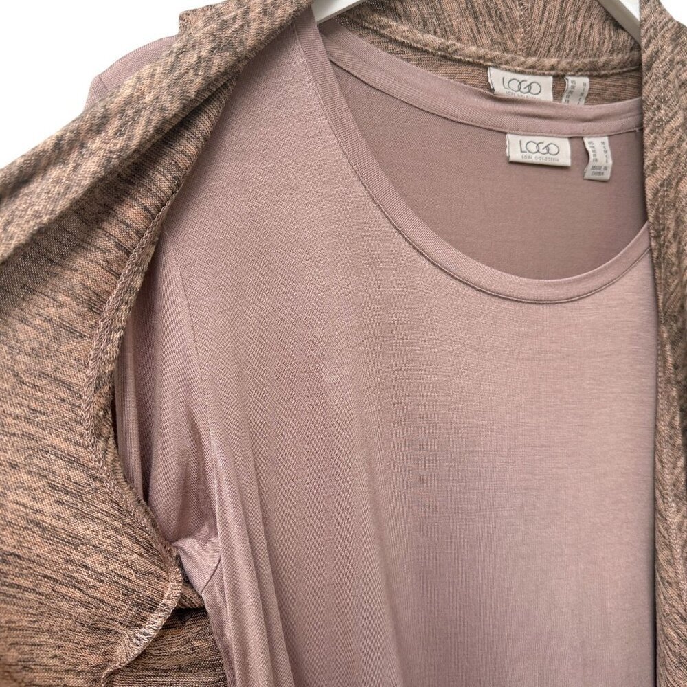 LOGO Lori Goldstein Vest & Tee Set Medium Pink Stretch Casual Boho Womens Top - Picture 7 of 10